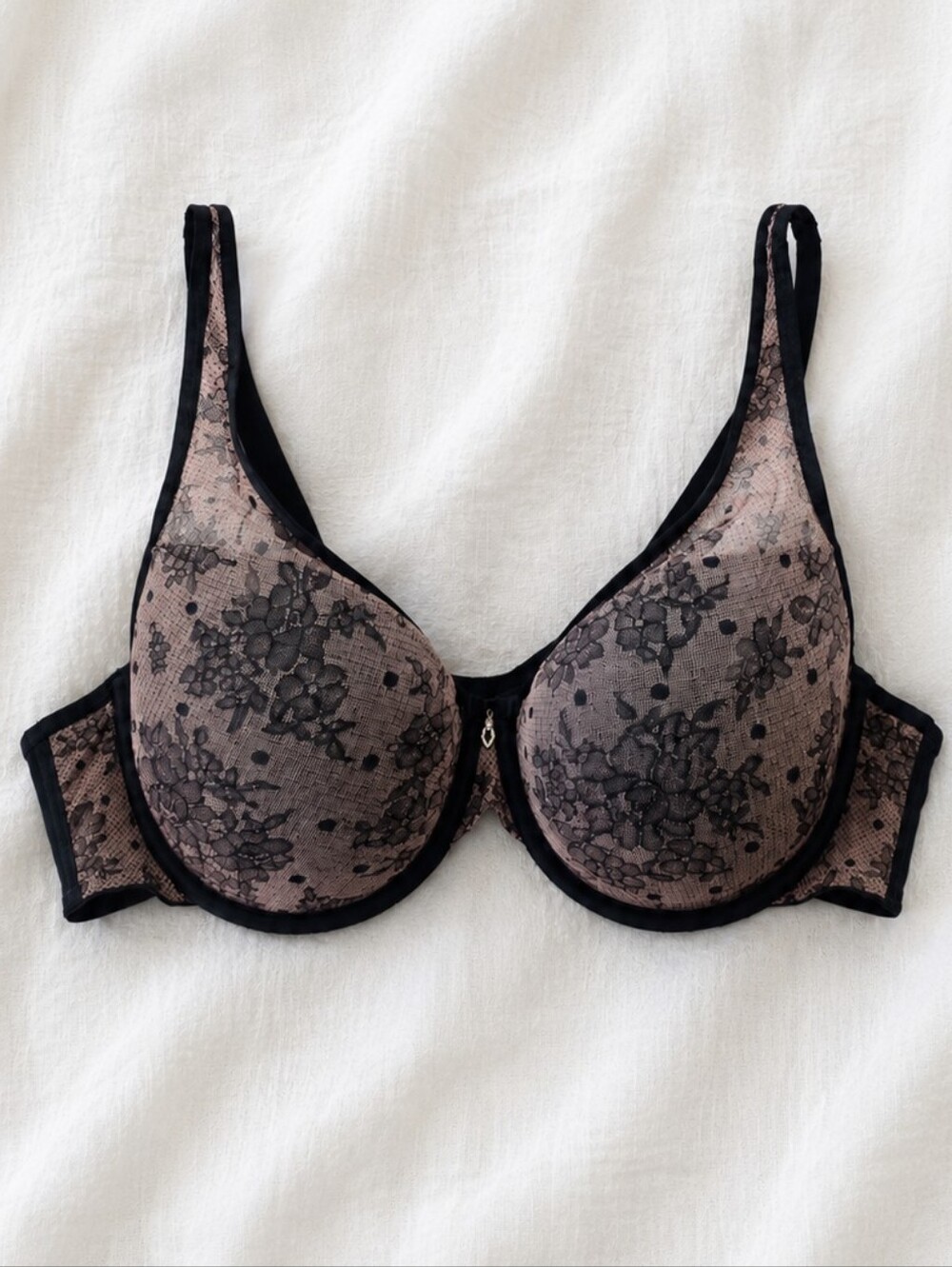 Curvy Couture Black Lace-Overlay Bra 42C